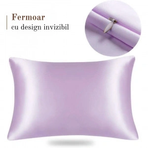 Fata de Perna din Satin cu Protectie pentru Par si Ten, Marinela Radu, 50x70 cm, Satin Premium, Mov - Img 4