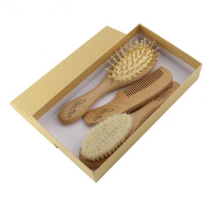 Set Perie si Pieptan de par pentru bebelusi, Marinela Radu, din par natural, din lemn, 3 piese - Img 5