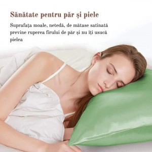 Fata de Perna din Satin cu Protectie pentru Par si Ten, Marinela Radu, 50x70 cm, Satin Premium, Verde - Img 3