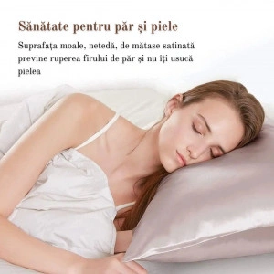 Fata de Perna din Satin cu Protectie pentru Par si Ten, Marinela Radu, 50x70 cm, Satin Premium, Roz - Img 3