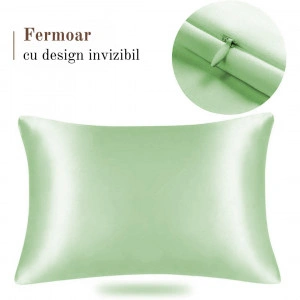 Fata de Perna din Satin cu Protectie pentru Par si Ten, Marinela Radu, 50x70 cm, Satin Premium, Verde - Img 4