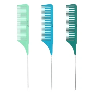 Set 3 piepteni profesionali pentru separarea suvitelor, Marinela Radu, pentru balayage, cu coada de metal anti alunecare, 25.5 x 3.5 cm, multicolor