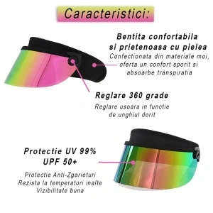 Sapcă pentru Protecție Solară UVA-UVB, Parasolar Reglabil 360 Grade, Marinela Radu, Protejează Fața Împotriva Razelor Solare, Rainbow, Accesorii Vară, Outdoor, Sport, Drumeții, Plajă, Pălărie de Soare, Anti-UV - Img 2