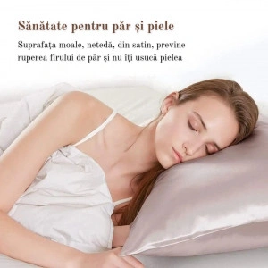 Fata de Perna din Satin cu Protectie pentru Par si Ten, Marinela Radu, 50x70 cm, Satin Premium, Negru - Img 3