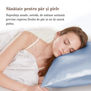 Fata de Perna din Satin cu Protectie pentru Par si Ten, Marinela Radu, 50x70 cm, Satin Premium, Blue - Img 3