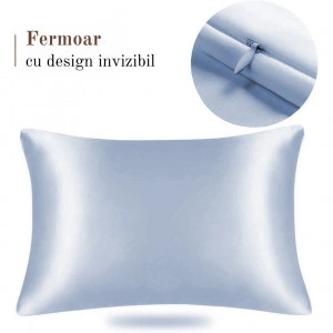 Fata de Perna din Satin cu Protectie pentru Par si Ten, Marinela Radu, 50x70 cm, Satin Premium, Blue - Img 4