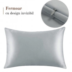 Fata de Perna din Satin cu Protectie pentru Par si Ten, Marinela Radu, 50x70 cm, Satin Premium, Gri - Img 4