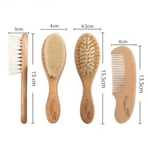 Set Perie si Pieptan de par pentru bebelusi, Marinela Radu, din par natural, din lemn, 3 piese - Img 2
