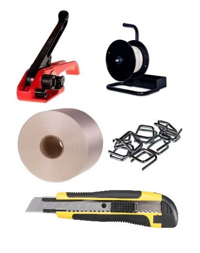 Pachet banda PES 16 mm + bucle + cleste + carucior + cutter uz industrial