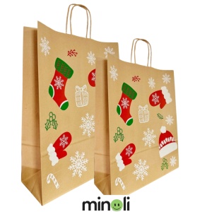 Sacosa natur Xmas - 20x9x25cm - 100 buc