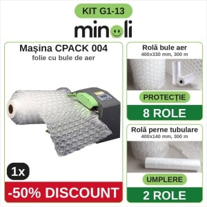 Mașina de folie CPACK-004 la -50% + 8 role folie cu bule + 2 role perne tubulare