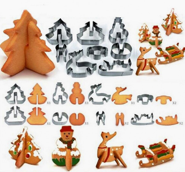 BekkiB - Set di 4 tagliapasta a forma di alce con corna, cervo, fiocco di neve - Stampini lavabili in lavastoviglie - 2374