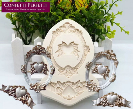 Cornice decorata con Cuori Barocca Vintage. Stampo in silicone