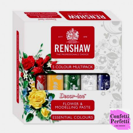 5 Colori per Modellare. Giallo Rosso Verde Blu e Bianco. Gum Paste. Renshaw