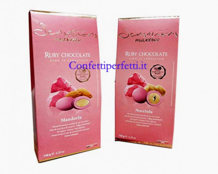 Confetti Rosa Ruby al Cioccolato 150 gr. Maxtris Sensations Nocciola o Mandorla. Senza Glutine