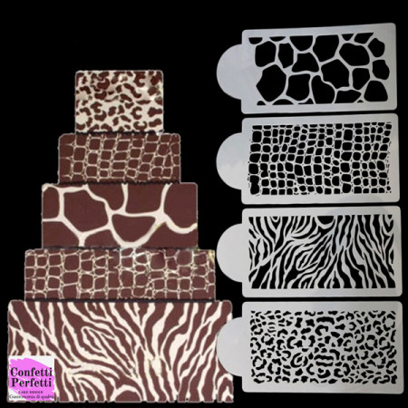 Pelle di Zebra Leopardo Coccodrillo e Giraffa. Set di 4 fantastici Stencil