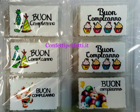 Set di 4 Biglietti Buon Compleanno in zucchero come da foto. Modecor