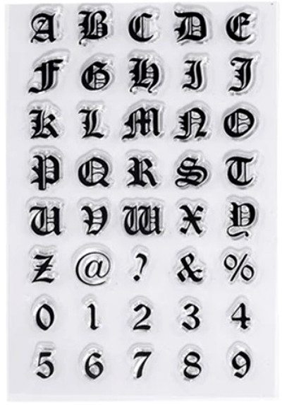 Old English. Lettere e Numeri Alfabeto Gotico Medievale a Timbro trasferibili da dipingere