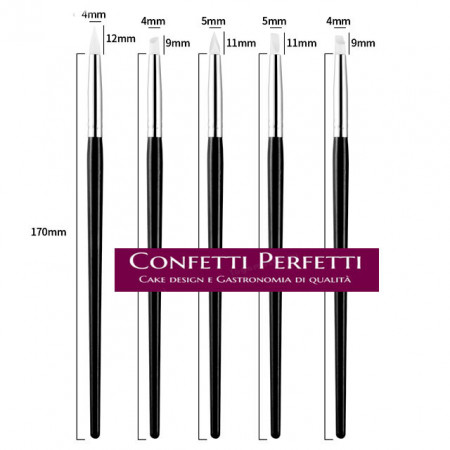 5 Pennelli Fini Neri. Spessore 4 - 5 mm altezza Punta 9 - 11 e 12 mm. Pennello in Silicone