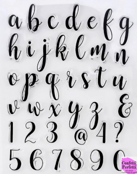 Corsivo Hello Tiffany Regular Script. Lettere Minuscole Numeri e Simboli a Timbro trasferibili da dipingere