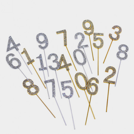 Oro e Argento. Eleganti Numeri Strass Glitterati molto luminosi. Cake Topper