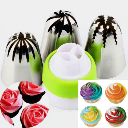Set di 4 Beccucci Giganti di cui uno per decorazioni a 3 colori + 3 extra large per Rosa