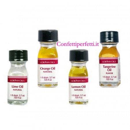 Set di 4 Essenze Aromatiche. Aroma liquido gusto Lime Arancio Limone e Mandarino. Lorann