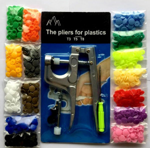 Bottoni a Pressione. Pinza a scatto per fissaggio di 150 bottoni in vari colori - Img 1
