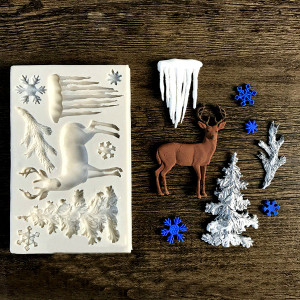 tampo Natalizio con Albero di Natale Renna e Fiocchi di neve