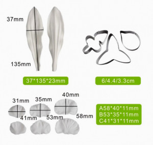 Orchidea. Set completo di 8 Venatori in silicone + 3 Cutter in metallo per la pasta di zucchero