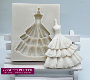 Abito da Sposa di 7 x 5.5 cm. Matrimonio. Stampo in silicone. Wedding Dress Lace Silicone Mold