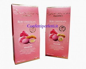 Confetti Rosa Ruby al Cioccolato 150 gr. Maxtris Sensations Nocciola o Mandorla. Senza Glutine - Img 1