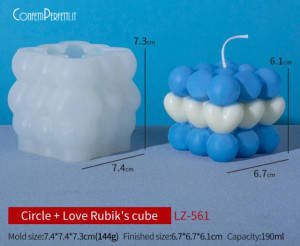 Cubo Rubik con Cuori e Sfere di 6.1 cm. Stampo in silicone anche per Candele