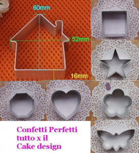 Casa, Farfalla, Ottagono,Quadrato,Fiore,Cuore e Stella. Set di 7 stampi in metallo. - Img 1