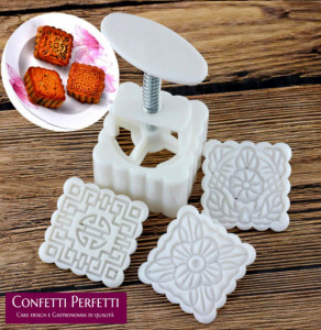 Mooncake Grande Quadrato 6 x 6 cm. Set di 3 Stampi ad espulsione per biscotti