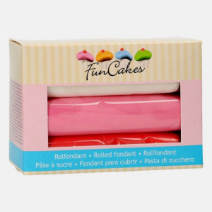 Rosso Bianco e Rosa.Confezione di Pasta di zucchero in 3 Colori. Multipack. FunCakes.Senza Glutine