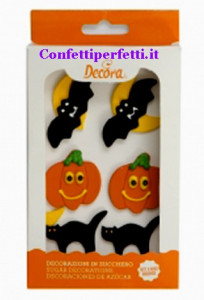 Halloween. Zucca Pipistrello e Gatto nero. Decorazioni di zucchero