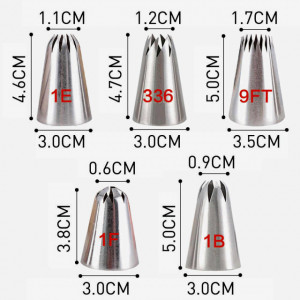 Set 5 Beccucci Giganti 1E - 336 - 9FT - 1F - 1B per sac a poche