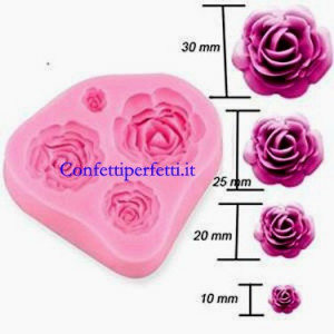 4 piccole Rose. Stampo in silicone per il cake design