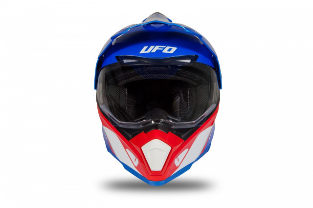 UFO ARIES HE181 CASCO MOTO CROSS ENDURO BLU ROSSO E BIANCO LUCIDO HELMET