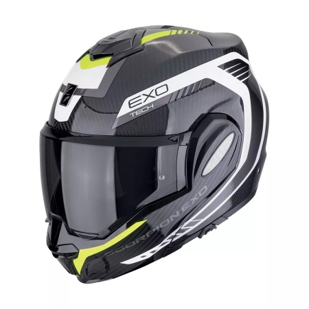 SCORPION EXO-TECH EVO CARBON CASCO HELMET FLIP BACK 180°COSY Nero-Giallo neon