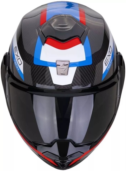 SCORPION EXO-TECH EVO CARBON CASCO HELMET FLIP BACK 180° COSY Nero-blu-rosso