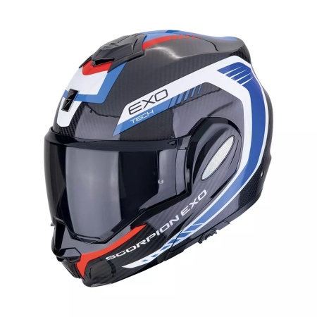SCORPION EXO-TECH EVO CARBON CASCO HELMET FLIP BACK 180° COSY Nero-blu-rosso - Img 2