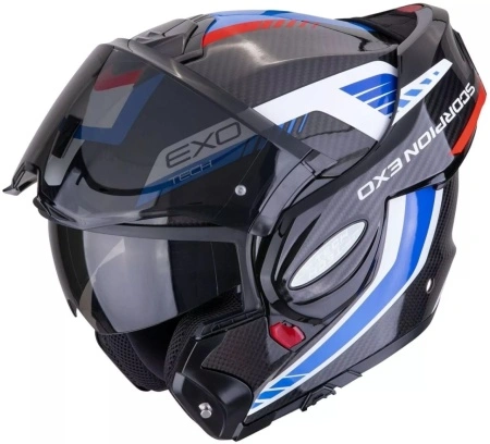 SCORPION EXO-TECH EVO CARBON CASCO HELMET FLIP BACK 180° COSY Nero-blu-rosso - Img 3