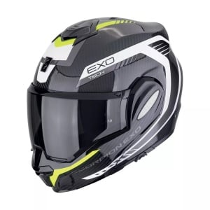 SCORPION EXO-TECH EVO CARBON CASCO HELMET FLIP BACK 180°COSY Nero-Giallo neon