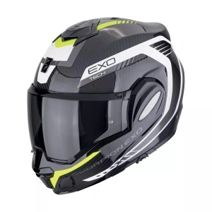 SCORPION EXO-TECH EVO CARBON CASCO HELMET FLIP BACK 180°COSY Nero-Giallo neon