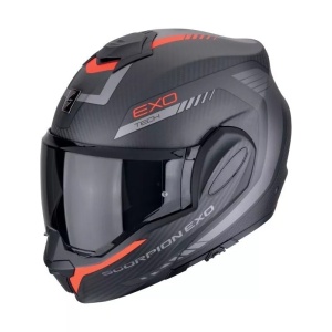 SCORPION EXO-TECH EVO CARBON CASCO HELMET FLIP BACK 180° COSY Nero opaco-rosso