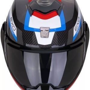 SCORPION EXO-TECH EVO CARBON CASCO HELMET FLIP BACK 180° COSY Nero-blu-rosso