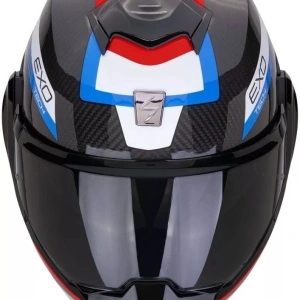 SCORPION EXO-TECH EVO CARBON CASCO HELMET FLIP BACK 180° COSY Nero-blu-rosso