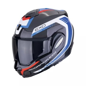 SCORPION EXO-TECH EVO CARBON CASCO HELMET FLIP BACK 180° COSY Nero-blu-rosso - Img 2